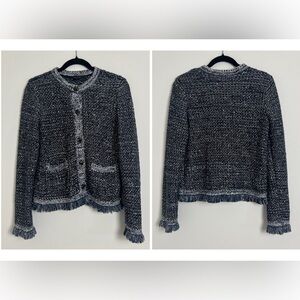 NWOT Ann Taylor Navy Old Money Knit Tweed Button Front Lady Jacket Med